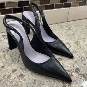 Zara Black Leather Slingback Heels